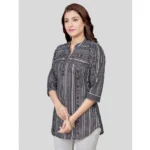 Generic Women's Cotton Blend Mandarin Collar 3/4 Sleeves Short Top (Black) - Image 2