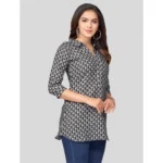 Generic Women's Cotton Blend Mandarin Collar 3/4 Sleeves Short Top (Black) - Image 5