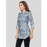 Generic Women's Cotton Blend Mandarin Collar 3/4 Sleeves Short Top (Blue) - Image 6