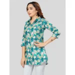 Generic Women's Cotton Blend Collared Neck 3/4 Sleeves Short Top (Green) - Image 2