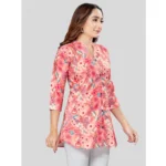 Generic Women's Cotton Blend Mandarin Collar 3/4 Sleeves Short Top (Pink) - Image 5