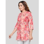 Generic Women's Cotton Blend Mandarin Collar 3/4 Sleeves Short Top (Pink) - Image 2