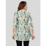 Generic Women's Cotton Blend Mandarin Collar 3/4 Sleeves Short Top (OffWhite-Blue) - Image 6