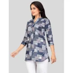 Generic Women's Cotton Blend Mandarin Collar 3/4 Sleeves Short Top (NavyBlue) - Image 2