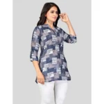 Generic Women's Cotton Blend Mandarin Collar 3/4 Sleeves Short Top (NavyBlue) - Image 5