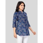Generic Women's Cotton Blend Mandarin Collar 3/4 Sleeves Short Top (Blue) - Image 5