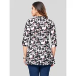 Generic Women's Cotton Blend Mandarin Collar 3/4 Sleeves Short Top (Black-White) - Image 6