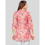 Generic Women's Cotton Blend Mandarin Collar 3/4 Sleeves Short Top (Pink) - Image 6