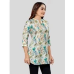 Generic Women's Cotton Blend Mandarin Collar 3/4 Sleeves Short Top (OffWhite-Blue) - Image 5