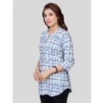 Generic Women's Poly Crepe Mandarin Collar 3/4 Sleeves Short Top (White) - Image 6