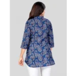Generic Women's Cotton Blend Mandarin Collar 3/4 Sleeves Short Top (Blue) - Image 6