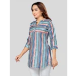 Generic Women's Cotton Blend Mandarin Collar 3/4 Sleeves Short Top (Multicolor) - Image 2
