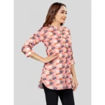 Generic Women's Cotton Blend Mandarin Collar 3/4 Sleeves Short Top (Pink-Navy Blue) - Image 5