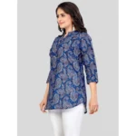 Generic Women's Cotton Blend Mandarin Collar 3/4 Sleeves Short Top (Blue) - Image 2