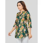 Generic Women's Cotton Blend Mandarin Collar 3/4 Sleeves Short Top (Green) - Image 2