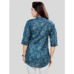 Generic Women's Cotton Blend Mandarin Collar 3/4 Sleeves Short Top (Blue) - Image 6
