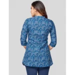 Generic Women's Cotton Blend Mandarin Collar 3/4 Sleeves Short Top (Blue) - Image 6