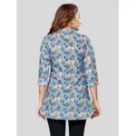 Generic Women's Cotton Blend Mandarin Collar 3/4 Sleeves Short Top (Blue) - Image 5