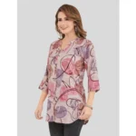 Generic Women's Rayon Mandarin Collar 3/4 Sleeves Short Top (Pink) - Image 5