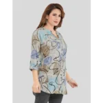 Generic Women's Rayon Mandarin Collar 3/4 Sleeves Short Top (Grey) - Image 5