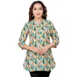 Generic Women's Cotton Blend Mandarin Collar 3/4 Sleeves Short Top (Cream)