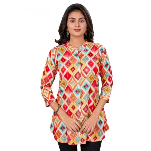 Generic Women's Rayon Collared Neck 3/4 Sleeves Short Top (Red)