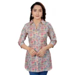 Generic Women's Cotton Blend Collared Neck 3/4 Sleeves Short Top (Multicolor)