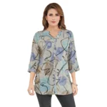 Generic Women's Rayon Mandarin Collar 3/4 Sleeves Short Top (Grey)