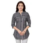 Generic Women's Cotton Blend Mandarin Collar 3/4 Sleeves Short Top (Black)