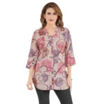 Generic Women's Rayon Mandarin Collar 3/4 Sleeves Short Top (Pink)