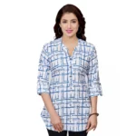 Generic Women's Poly Crepe Mandarin Collar 3/4 Sleeves Short Top (White)