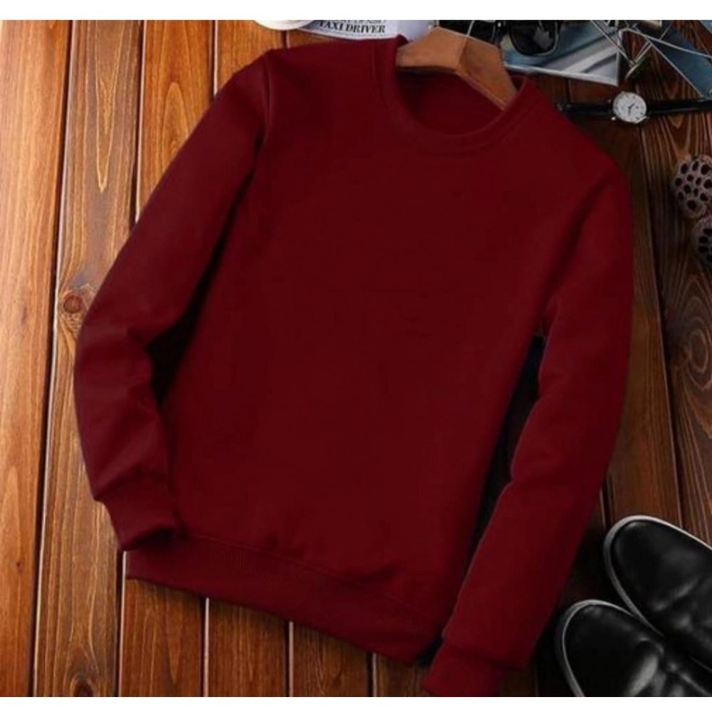 Maroon Men's Fleece Round Neck Sweatshirt