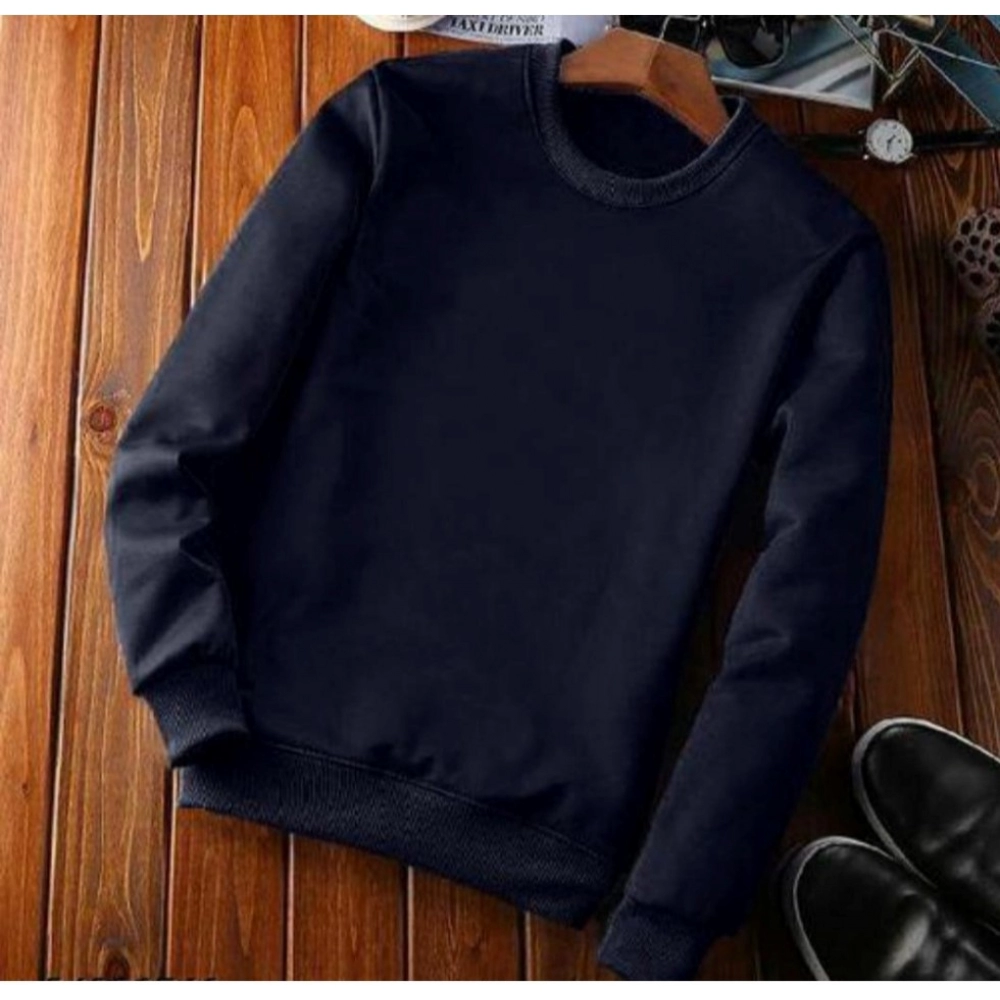 Navy Blue Men's Fleece Round Neck Sweatshirt