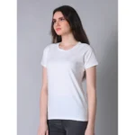 Generic Women's Cotton Blended Solid U-Neck Half Sleeve T-Shirt (White) - Image 3