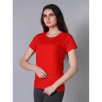 Generic Women's Cotton Blended Solid U-Neck Half Sleeve T-Shirt (Red) - Image 3