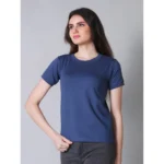 Generic Women's Cotton Blended Solid Round Neck Half Sleeve T-Shirt (Blue) - Image 3