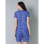 Generic Women's Cotton Blended Printed Round Neck Half Sleeve Top - Shorts Set (Blue) - Image 4
