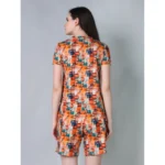 Generic Women's Cotton Blended Printed Round Neck Half Sleeve Top - Shorts Set (Orange) - Image 4