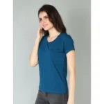 Generic Women's Cotton Blended Solid Sweetheart Half Sleeve T-Shirt (Blue) - Image 3