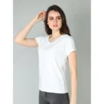 Generic Women's Cotton Blended Solid Sweetheart Half Sleeve T-Shirt (Off_White) - Image 3