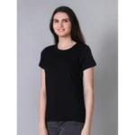 Generic Women's Cotton Blended Solid U-Neck Half Sleeve T-Shirt (Black) - Image 3
