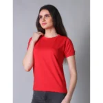 Generic Women's Cotton Blended Solid Round Neck Half Sleeve T-Shirt (Red) - Image 3