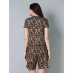 Generic Women's Cotton Blended Printed Round Neck Half Sleeve Top - Shorts Set (Brown) - Image 4