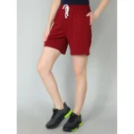 Women's Maroon Cotton Shorts - Angle 3