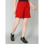 Women's Red Cotton Shorts - Angle 3