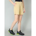 Women's Beige Cotton Shorts - Angle 3