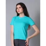 Generic Women's Cotton Solid Closure Neck Half Sleeve T-Shirt (SeaGreen) - Image 3