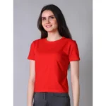 Generic Women's Cotton Solid Closure Neck Half Sleeve T-Shirt (Red) - Image 3