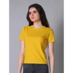 Generic Women's Cotton Solid Closure Neck Half Sleeve T-Shirt (Mustard) - Image 3