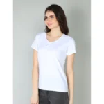 Generic Women's Cotton Blended Solid Sweetheart Half Sleeve T-Shirt (White) - Image 3